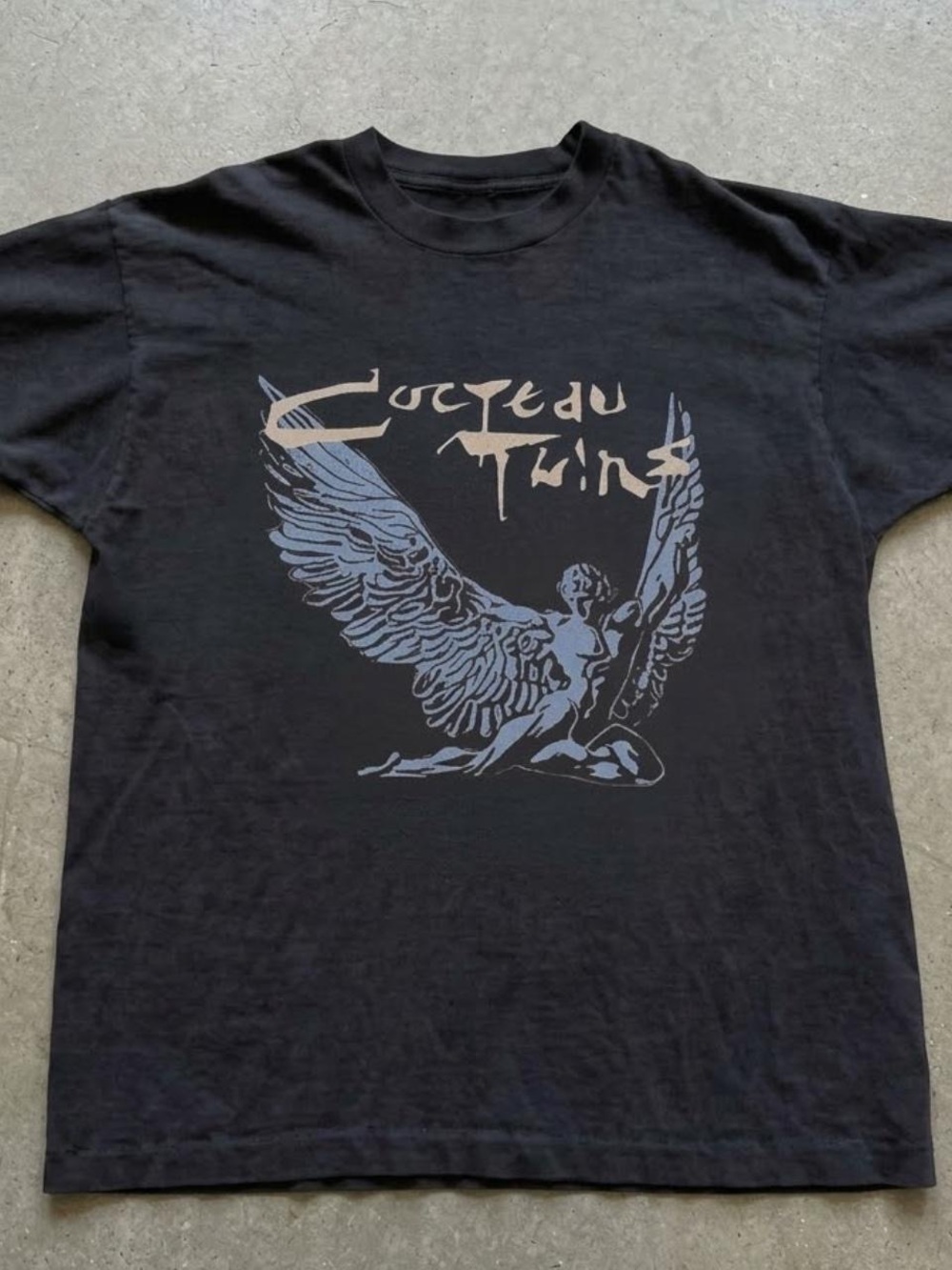 Gildan Black Short Sleeve Tee with Beige and Light Blue Angel Graphic